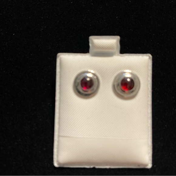 Sterling silver 925 Cabachon Garnet earrings - Picture 3 of 10